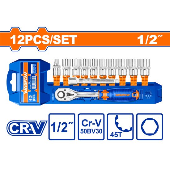 Socket Set Cr V 1/2 45t 12pcss