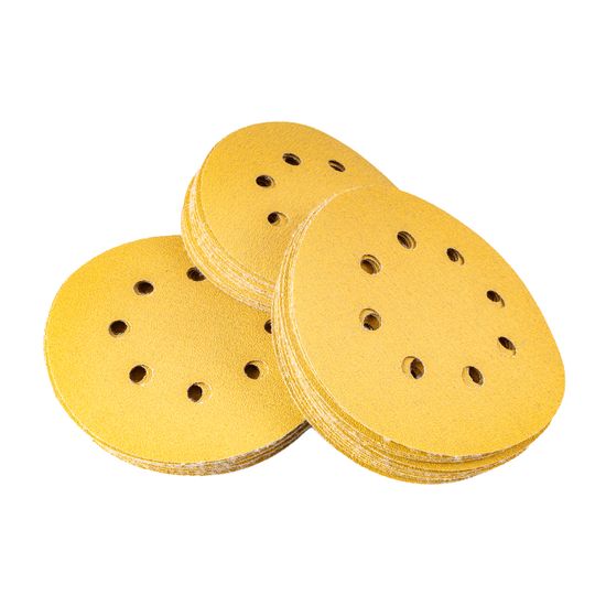 Gold Disc (50 Pieces) 60 Grit 125mm X 8 Holes Hook And Loop