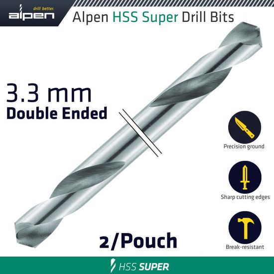 Hss Super Drill Bit Double Ended 3.3mm 2/pouch