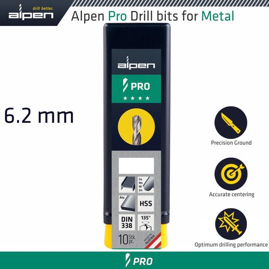 ALPEN Pro 6.2 Mm Hss Drilll Din 338 Rn 135 With Split Point Bulk