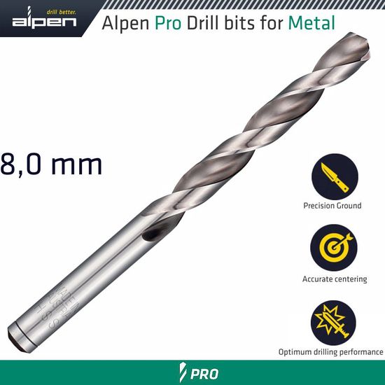 ALPEN Pro Hss Drill Din 338 Rn 135 With Split Point 8.0mm Bulk
