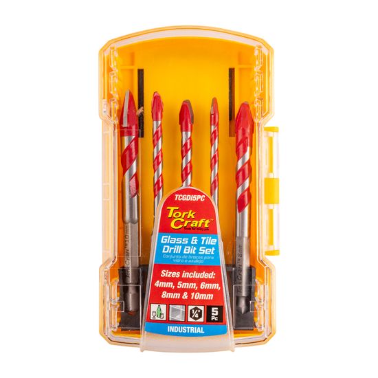 Glass & Tile Drill Flute Set 5pc 4/5/6/8/10mm In Plastic Case